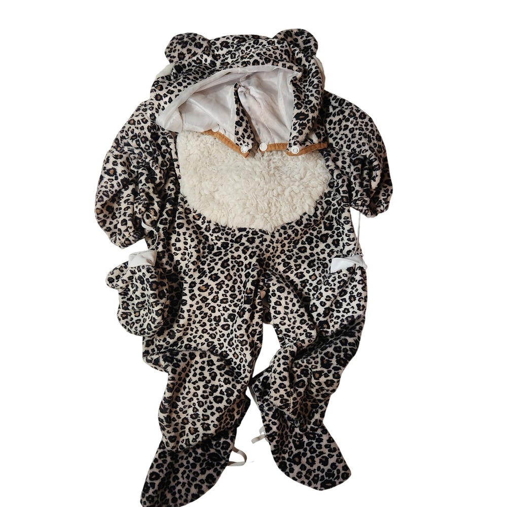 Baby Leopard Print Fleece Pajama Costume Hooded Onesie 12 24 Months